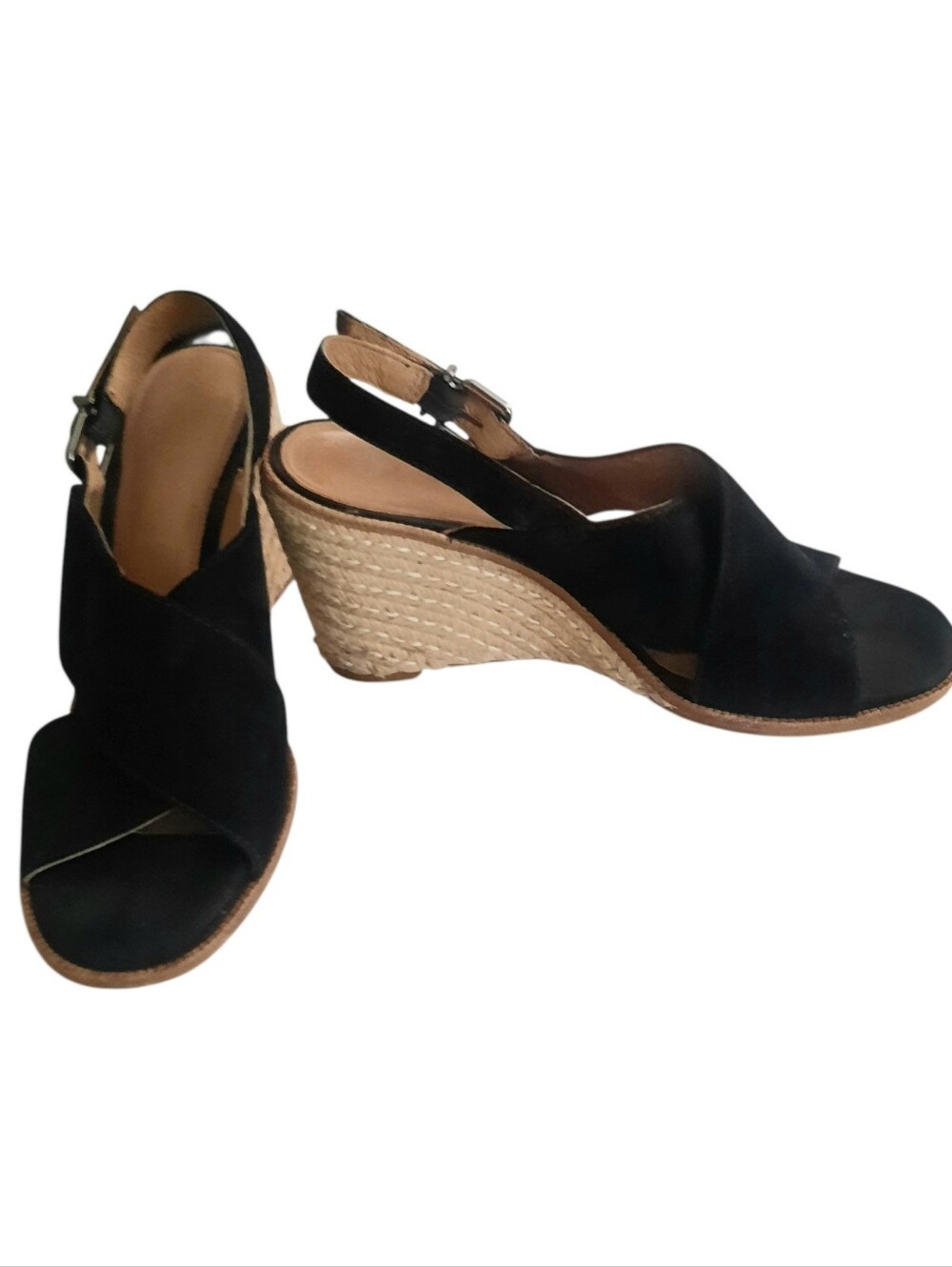 ANTONIO MELANI Parla Black Suede Wedge Espadrille Slingback Sandals  Sz 8.5M